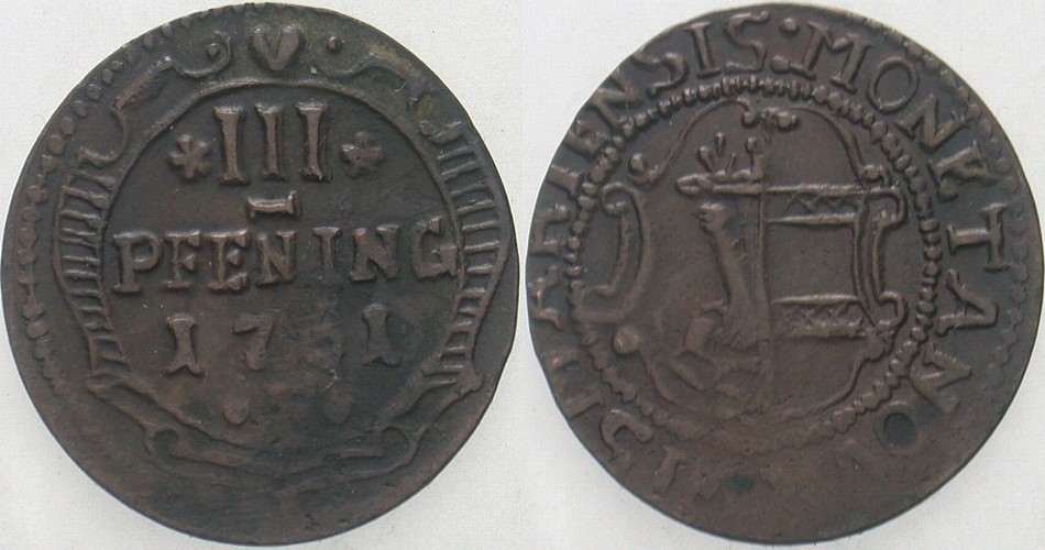 3 Pfennig 1761 Kunzel 315 Kl. Prägeschwäche, sehr schön