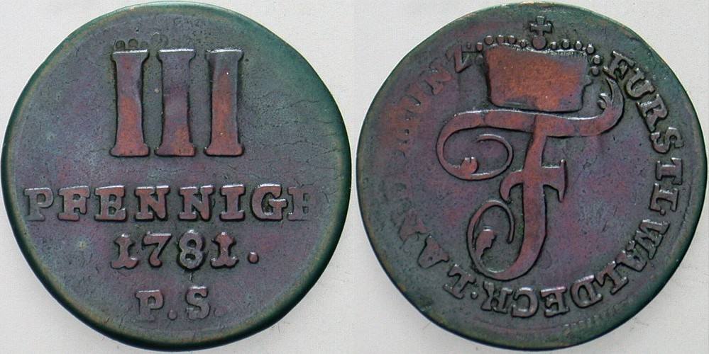 3 Pfennig 1781 Weingärtner 768 Fast sehr schön