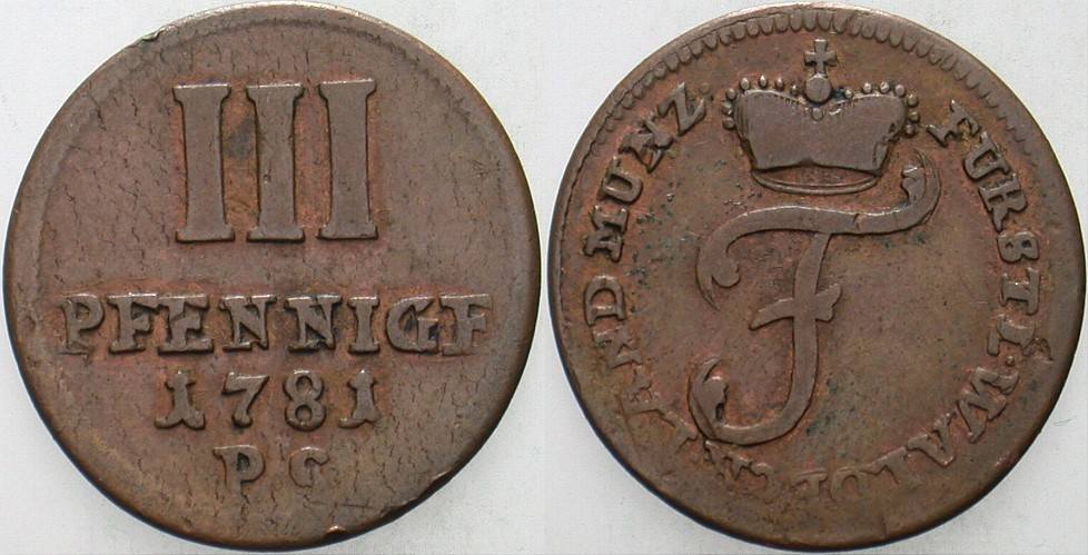 3 Pfennig 1781 Weingärtner 768 Sehr schön