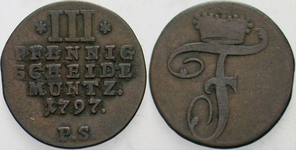 3 Pfennig 1797 Weingärtner 770 Sehr schön