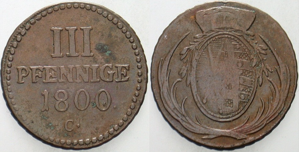 3 Pfennig 1800 Buck 204 b Fast sehr schön