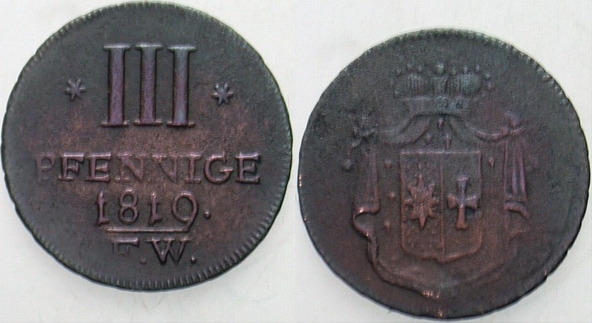 3 Pfennige 1819 Jaeger 17 AKS 33 Sehr schön
