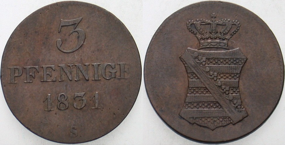 3 Pfennige 1831 Jaeger 47 AKS 78 Sehr schön
