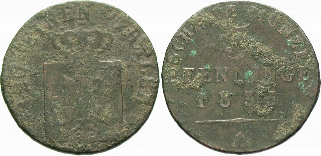 3 Pfennige 1833 Jaeger 44 AKS 33 Belag, fast sehr schön