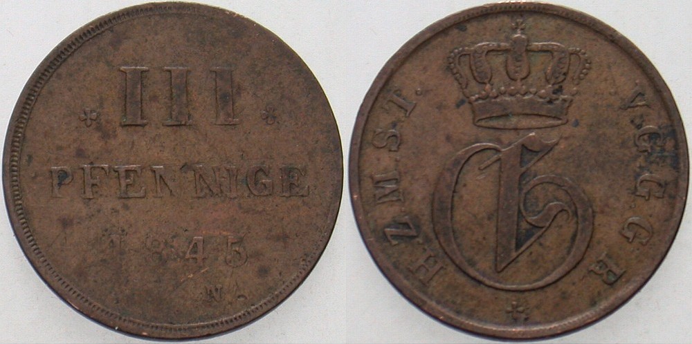 3 Pfennige 1845 Jaeger 113 AKS 67 Fast sehr schön