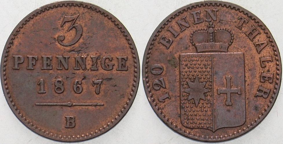 3 Pfennige 1867 Jaeger 43 b AKS 49 Sehr schön - vorzüglich