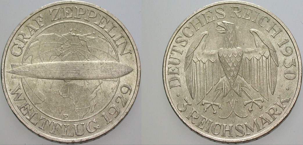 3 Reichsmark 1930 J. 342 Patina, vorzüglich - Stempelglanz