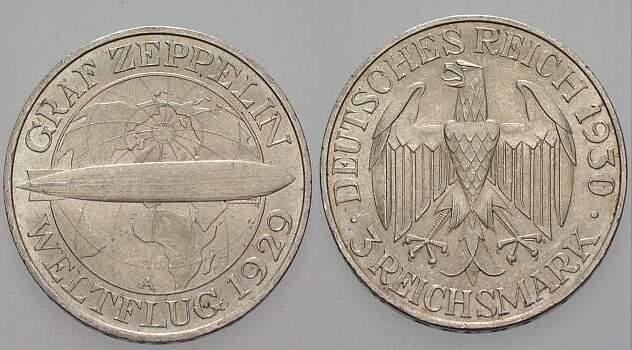 3 Reichsmark 1930 J. 342 Vorzüglich - Stempelglanz