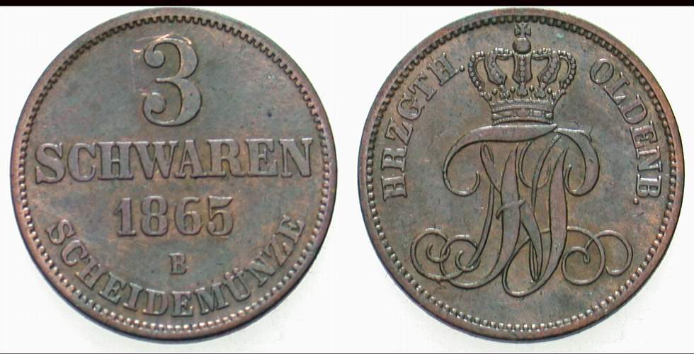 3 Schwaren 1865 Jaeger 50 AKS 32 Sehr schön +