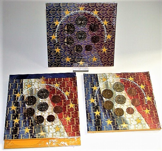 3 x 3,88 Euro,Kursmünzensatz 1 Cent-2 Euro 1999 + 2000 + 2001 Stempelglanz
