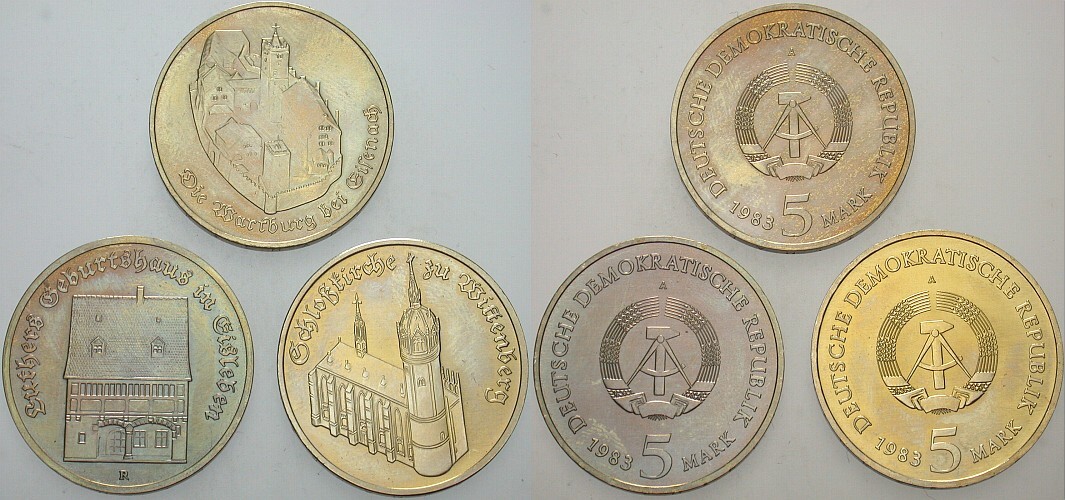 3 x 5 Mark 1983 J. 1586/1588/1590 Vorzüglich - Stempelglanz im Etui