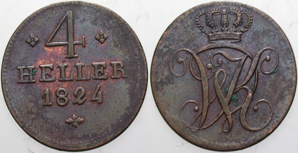 4 Heller 1824 Jaeger 15 AKS 26 Patina, gutes sehr schön