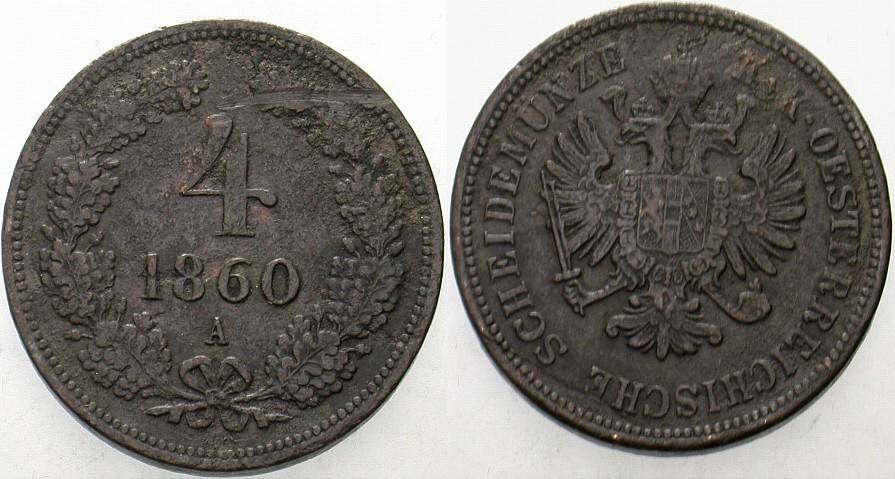 4 Kreuzer 1860 Jl. 323 Kratzer, fast sehr schön