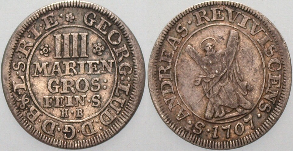 4 Mariengroschen 1707 Welter 2193 Patina, sehr schön - vorzüglich