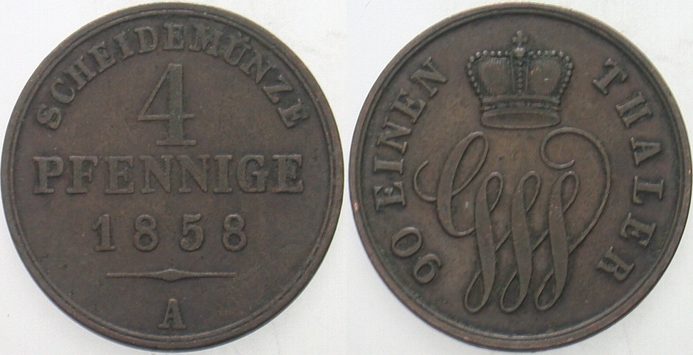 4 Pfennige 1858 Jaeger 11 AKS 13 Sehr schön