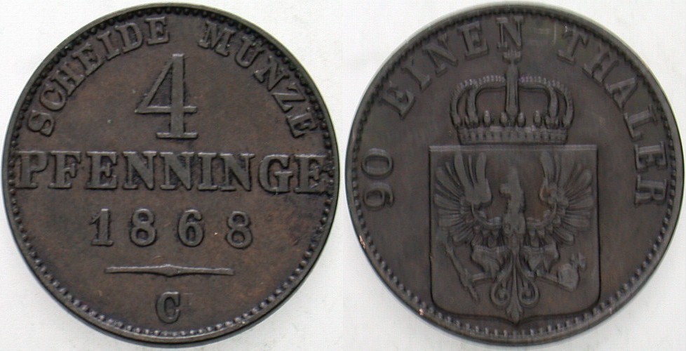 4 Pfennige 1868 Jaeger 53 Olding 430 AKS 105 Sehr schön