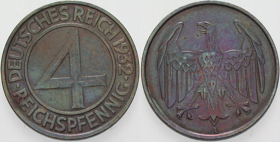 4 Reichspfennig 1932 J. 315 Sehr schön