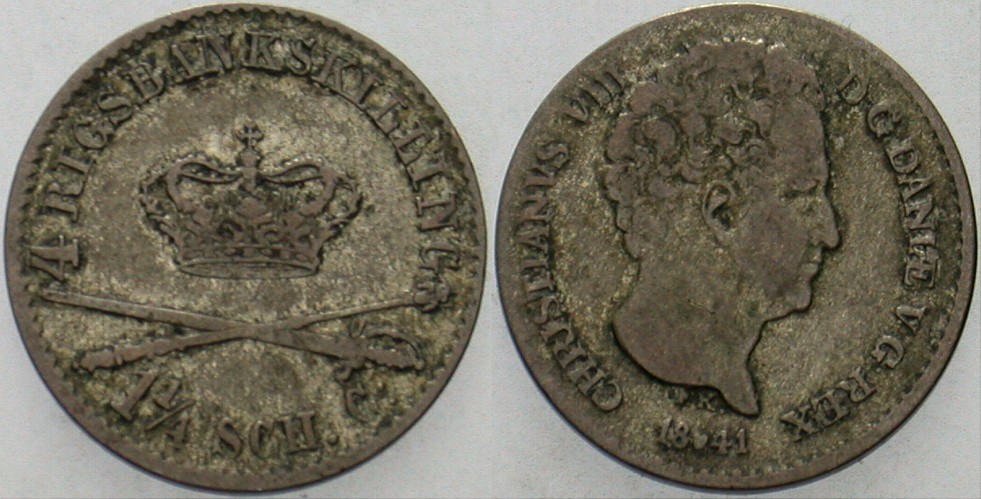 4 Rigsbankskilling (1 1/2 Schilling) 1841 KM. 721.1 Patina, fast sehr schön