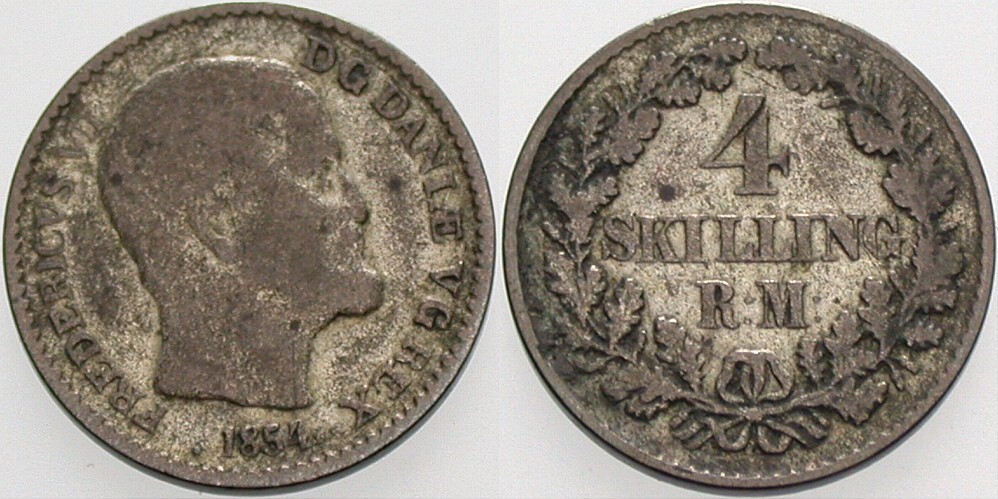 4 Skilling Rigsmont 1854 KM 758.1 Fast sehr schön