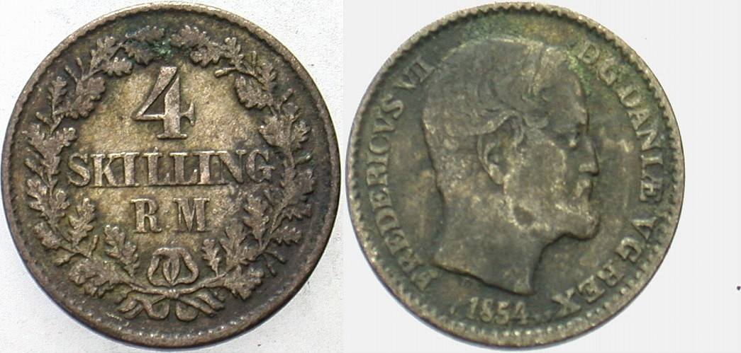 4 Skilling Rigsmont 1854 KM 758.1 Patina, fast sehr schön