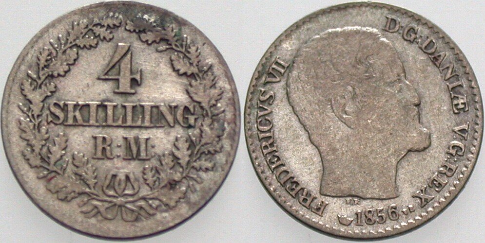 4 Skilling Rigsmont 1856 KM 758.2 Sehr schön