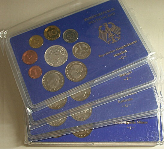 4 x 1 Pfennig - 5 Deutsche Mark, 10,68 DM 1974 Polierte Platte