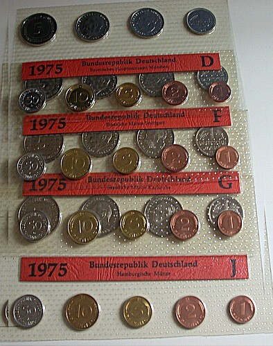 4 x 1 Pfennig - 5 Deutsche Mark, 10,68 DM 1975 Stempelglanz
