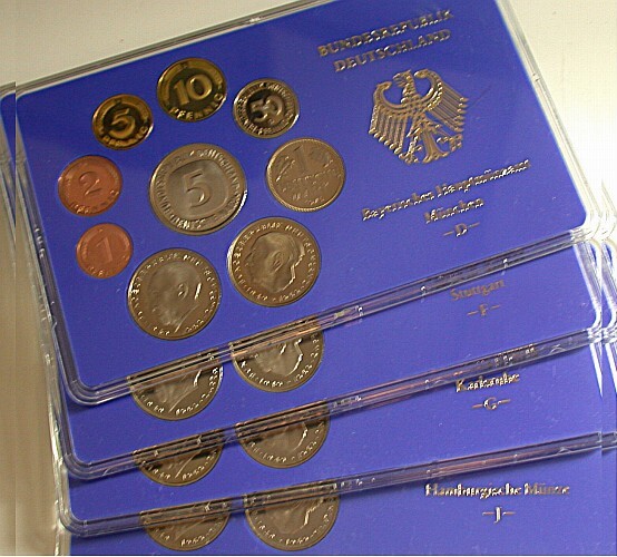 4 x 1 Pfennig - 5 Deutsche Mark, 10,68 DM 1976 Polierte Platte