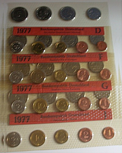 4 x 1 Pfennig - 5 Deutsche Mark, 10,68 DM 1977 Stempelglanz