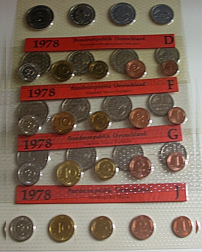4 x 1 Pfennig - 5 Deutsche Mark, 10,68 DM 1978 Stempelglanz