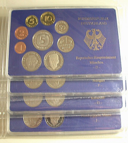 4 x 1 Pfennig - 5 Deutsche Mark, 10,68 DM 1988 Polierte Platte