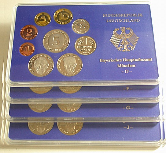 4 x 1 Pfennig - 5 Deutsche Mark, 10,68 DM 1989 Polierte Platte