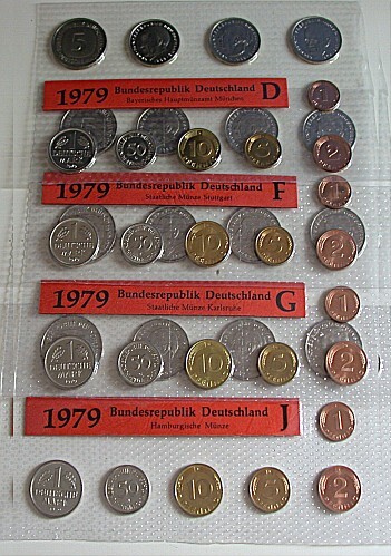 4 x 1 Pfennig - 5 Deutsche Mark, 12,68 DM 1979 Stempelglanz
