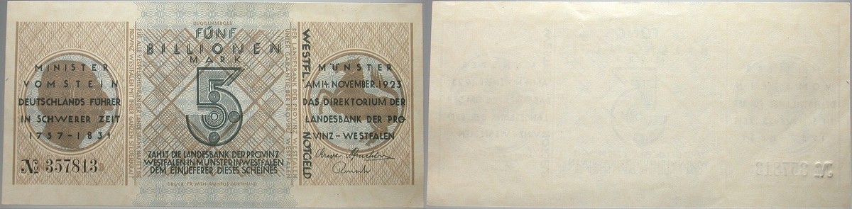 5 Billionen Mark 14. November 1923 Grabowski WFA 39 Kassenfrisch