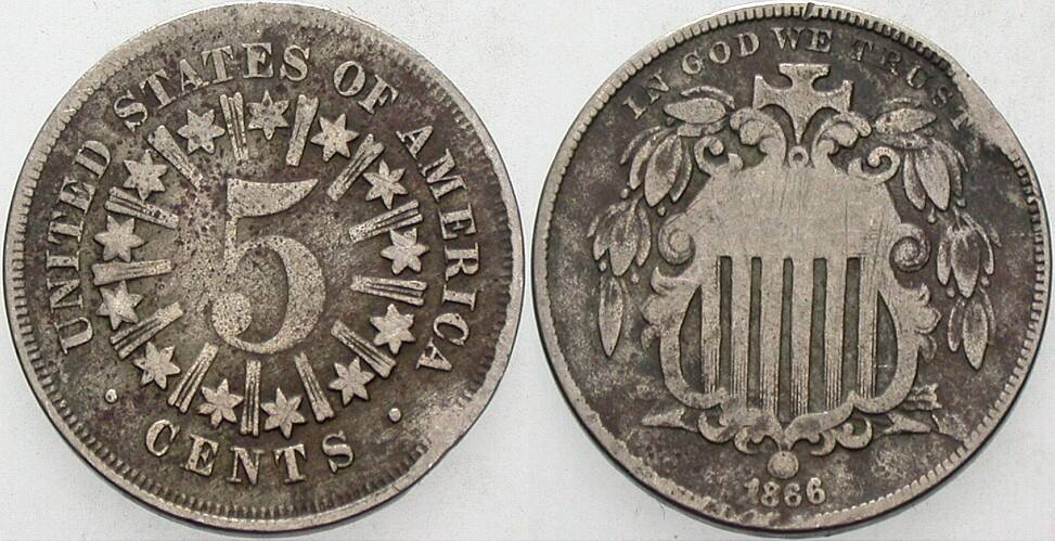 5 Cent 1866 KM 96 Randfehler, schön