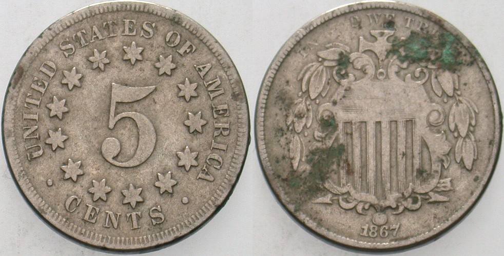5 Cent 1867 KM 97 Fleckig, schön