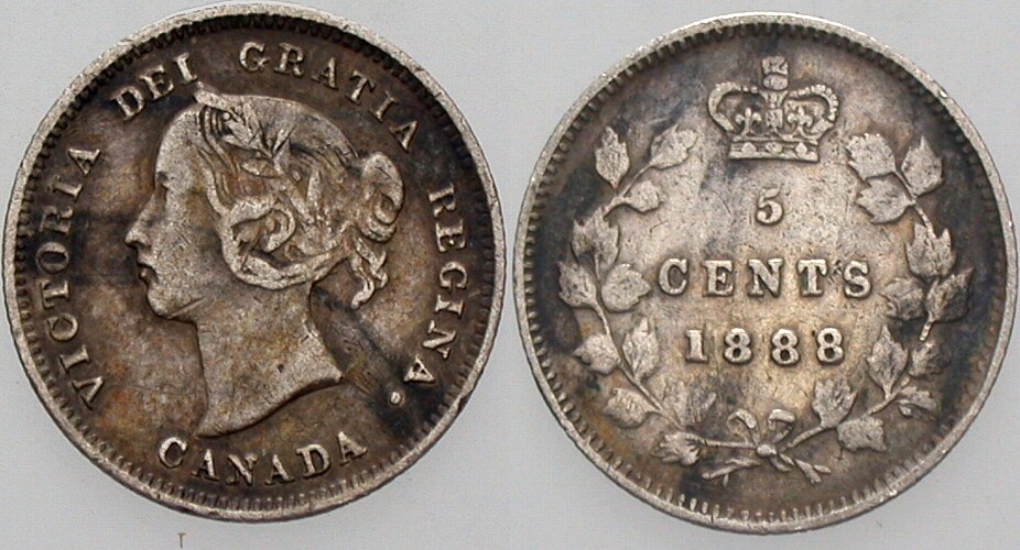 5 Cent 1888 KM 2 Patina, sehr schön