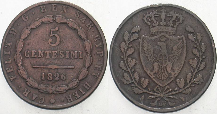 5 Centesimi 1826 KM 127 Fast sehr schön