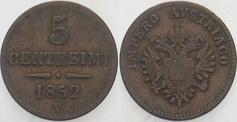 5 Centesimi 1852 Jaeckel 303 Fast sehr schön