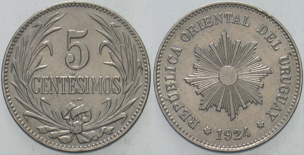 5 Centesimos 1924 KM. 21 Fast Stempelglanz