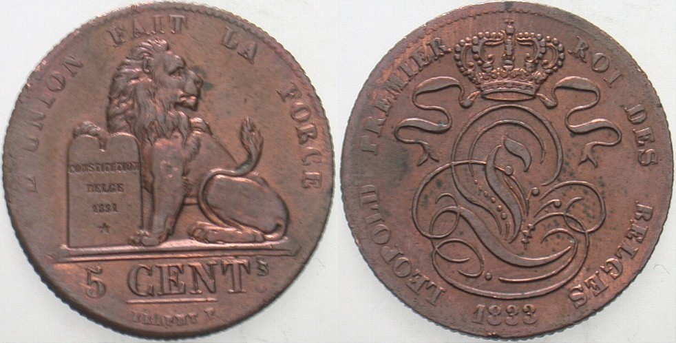 5 Centimes 1833 K.M. 5.1 Patina, gutes sehr schön