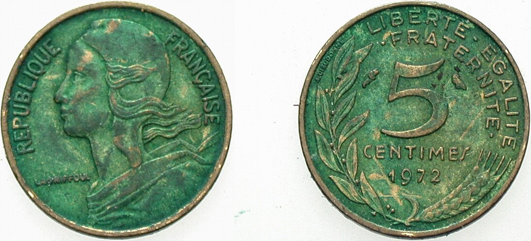5 Centimes 1972 K/M 933 Sehr schön