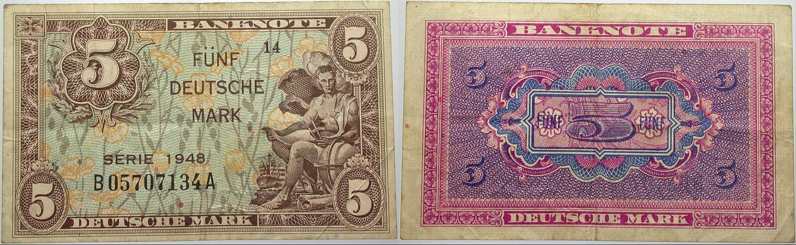 5 Deutsche Mark 1948 Rosenberg 236a Gebraucht