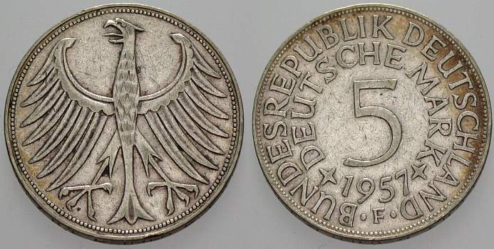 5 Deutsche Mark 1957 J. 387 Sehr schön