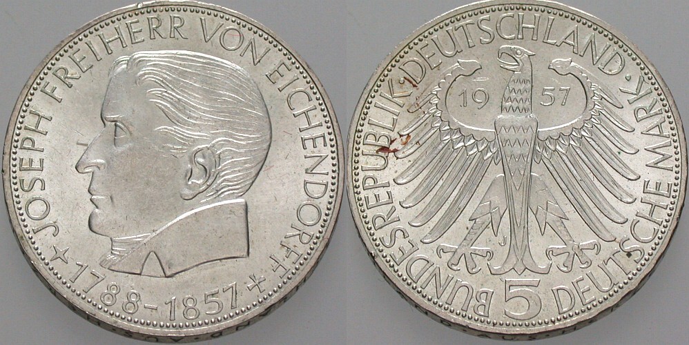 5 Deutsche Mark 1957 J. 389 Fast Stempelglanz