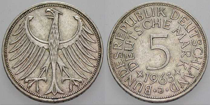 5 Deutsche Mark 1963 J. 387 Sehr schön