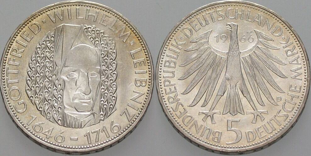 5 Deutsche Mark 1966 J. 394 Vorzüglich