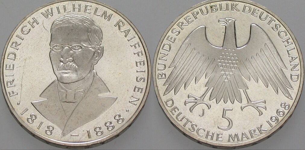 5 Deutsche Mark 1968 J. 396 Polierte Platte