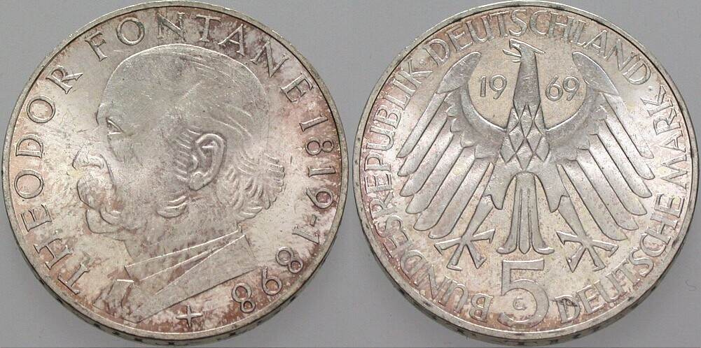 5 Deutsche Mark 1969 J. 399 Vorzüglich - Stempelglanz