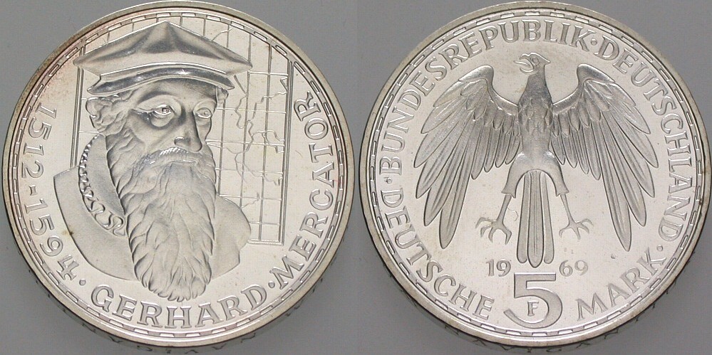 5 Deutsche Mark 1969 J. 400 Polierte Platte